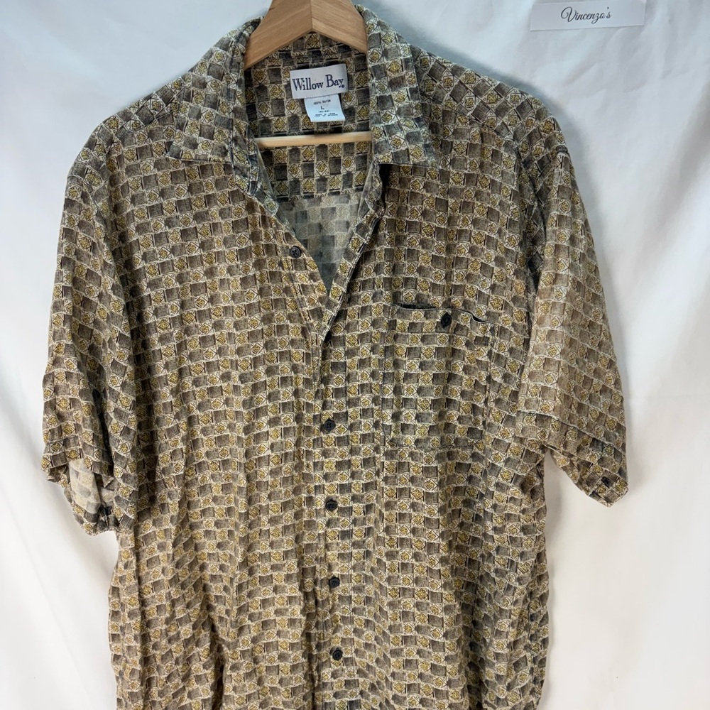Vtg Willow Bay Rayon Button-Up Shirt Mens XL 90s Geometric Print Short Sleeve